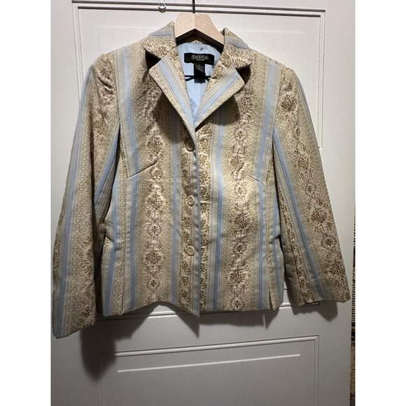 Peck & Peck Women's Blue Stripe Floral Embroidered Tapestry‎ Blazer Size 6 Lined - Picture 1 of 11